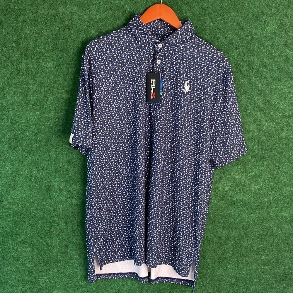 Ralph Lauren RLX - Navy Blue All Over Print Performance Polo - Large - Picture 1 of 8